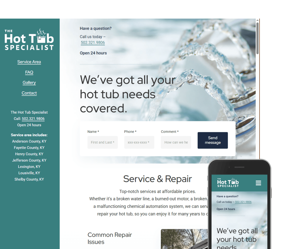 Screenshot of website The Hot Tub Specialist at KYHottubs.com